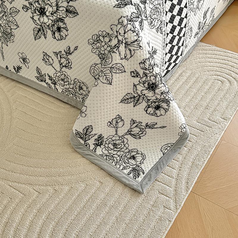 Herbst/Winter Milchsamt Bedrucktes Einzelbett-Tagesdecke- & Kissenbezug-Set mit Matratzen-Staubschutz