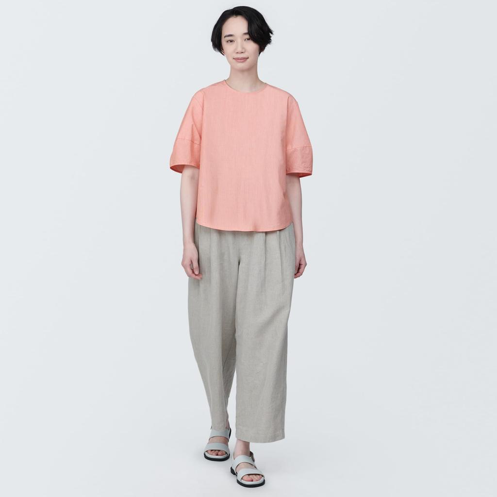 MUJI Cool Broad Short Sleeve Blouse BC2JOA4S Orange Stripe L Women's Women's