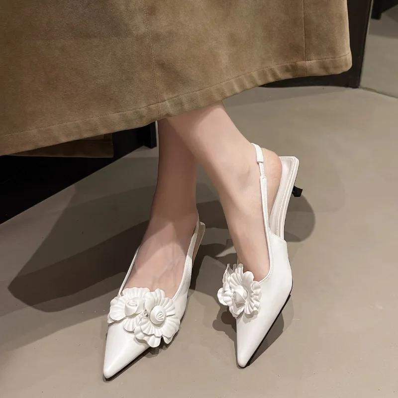 Fashion 2025 Summer Fashion High Heels Flower Sexy Pointed Ladies Casual Outdoor Shoes Sweet White Sandals
