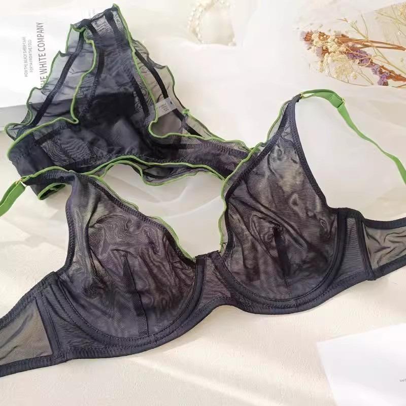 Women Mesh Color Contrast Deep V Adjustable Everyday Bra