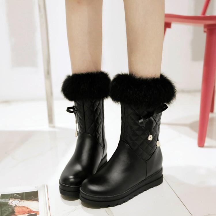 Winter Warm Snow Boots Inner Height Increase Medium Boots Rabbit Fur Boots Bow Platform Boots  Boots
