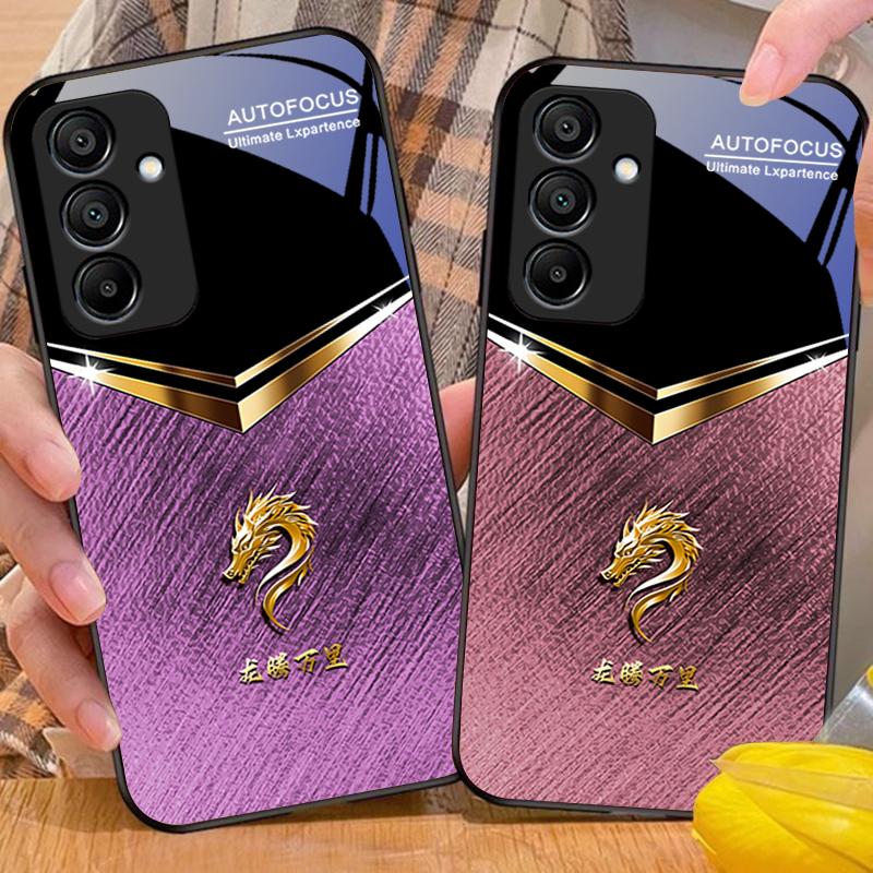 Liuli Black Dragon For Samsung Galaxy A15 5G 54 4G 51 50 24 35 90 71 12 51 53 52S 80 22 34 Black Tempered Glass Phone Case