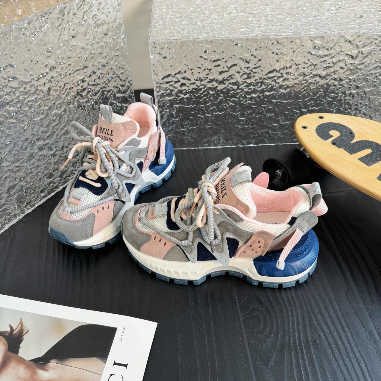 

New Spring Adult Colored Tire Tank Casual Shoes Unisex Ugly Cute Thick Sole Mesh Shoes Women Autumn Non-Slip Sports Shoes 38 розовый