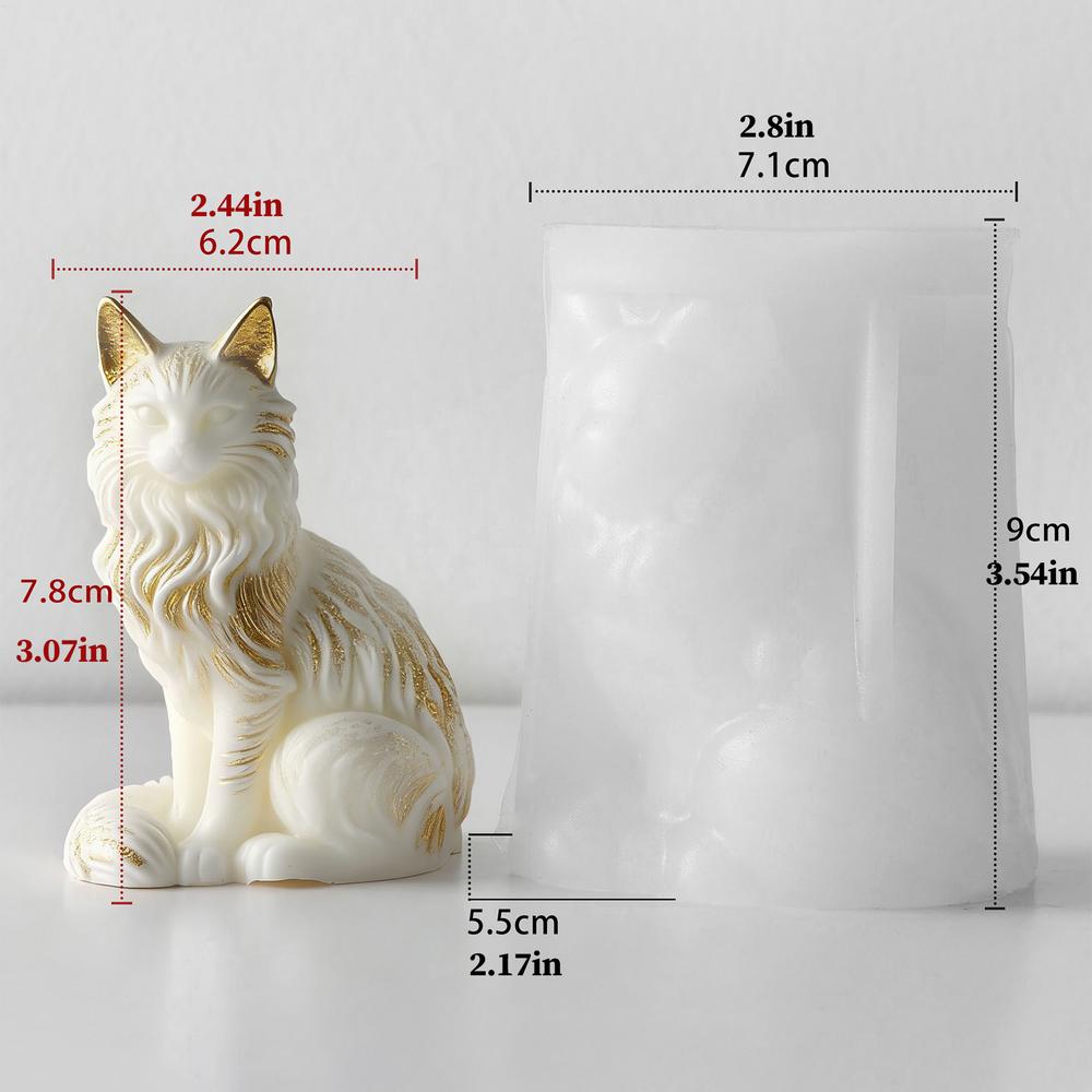 3D Maine Coon Shape Candle Silicone Mold Sitting Cat Resin Mould Soap Candle Making Supplies Resin Casting Mould For Home Deco