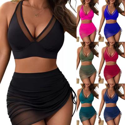 Plus Size Women's Backless Mesh Skirt Cover-up Two-piece Swimsuit - Sexy European and American Style