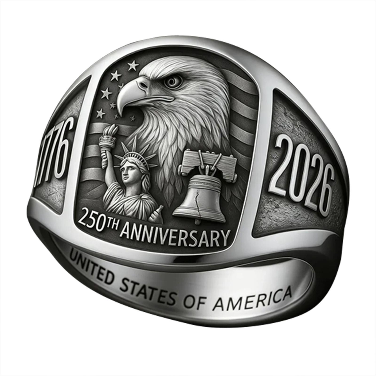 

Патриотическое кольцо, Кольцо в честь, В память о 250-летии американской, Подарок Независимости One Size серебряный