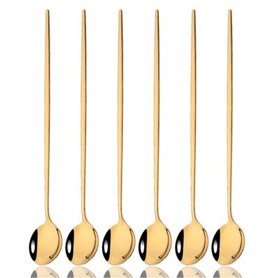 6Pcs Kaffee Rühren Löffel Besteck Set Saft Gold Tee Löffel Geschirr Eis Lange Griff Scoop Geschirr Küche werkzeuge