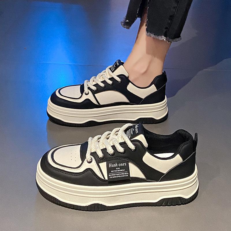Leather White Shoes Women's Spring New Women's Comfortable Platform Simple Sneakers Casual Versatile Color Matching Women's Shoes