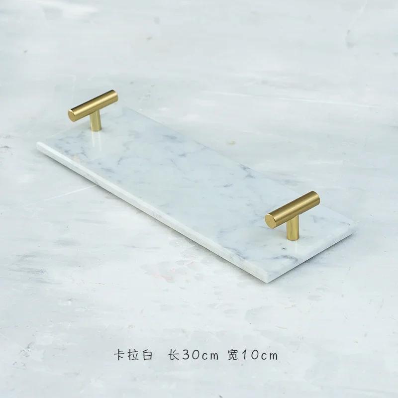 Natural Marble Trays Decorative Golden Handle Bathroom Shelf Dressing Table Cosmetics Jewelry Organizer Tray Home Decoration