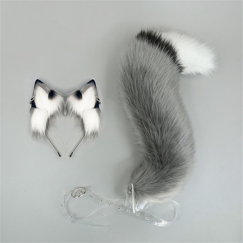 

Fluffy Fox Wolf Dog Ears Tail Set Plush Halloween Costume Accessories Cosplay Anime Convention Game Role Play For Festival 1 set