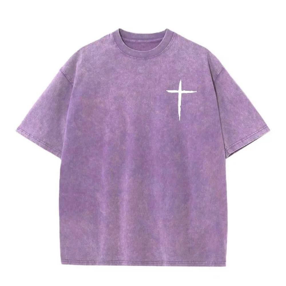 Men's Christian Faith T-Shirt Cotton Short Sleeve Graphic Tee Jesus Cross Print Casual Loose Fit Big Size Streetwear Gift