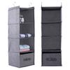 Hanging Closet Organizer Clothes Clothing Storage Holder 4 Shelves with Drawer (Gray)