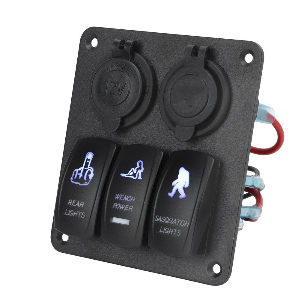 3 Gang Rocker Switch Panel 12V‑24V Dual USB Charger Cigarette Lighter Socket ON Off Switch for Truck