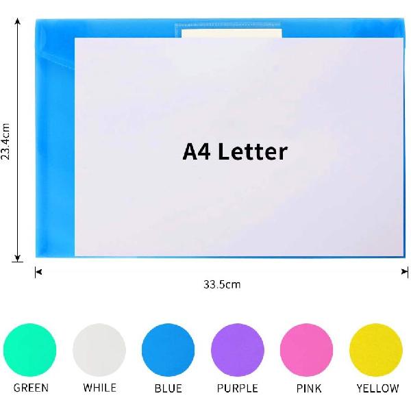 11 Pack Plastic Poly Filing Envelopes, Clear Document Folders US Letter A4 Size File Envelopes with Label Pocket & Paste Button for School Home Work