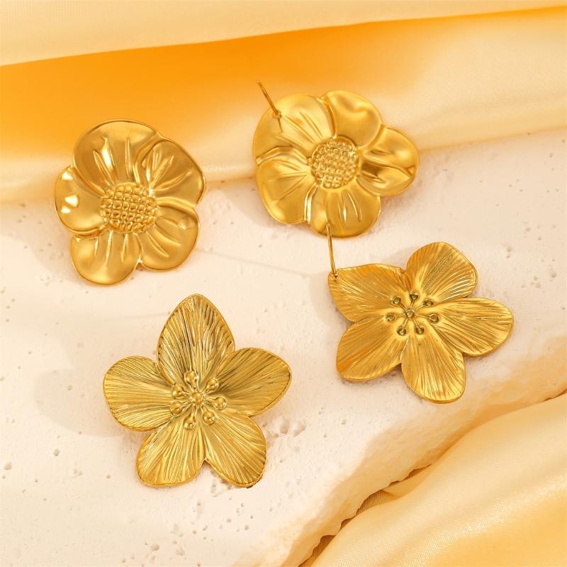 Stainless Steel Petal Flower Earrings Distinctive Gold Flower Earrings Adornment Portable Ear Studs Charm for Parties