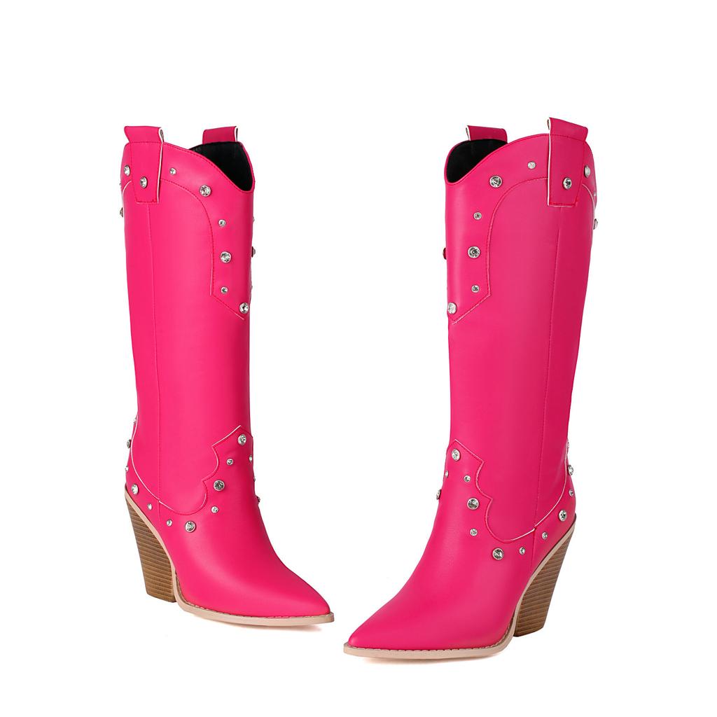 Damen Westernstiefel Crycle Mid-Calf Stiefel 9,5cm Ausschnittabsätze Schuhe Retro Lässiges Schuhwerk