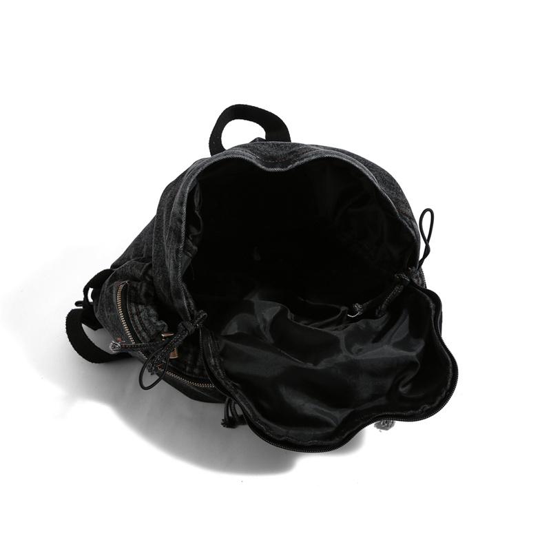 Denim Backpack Women's Fashionable Casual School Bag Trendy Rucksack with Drawstring Pockets