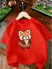 Cute Red Panda Bubble Tea Lovely Cartoon Animal Graphic Print T Shirt Family Matching Boys Girls Kids Casual Short Sleeve Tops