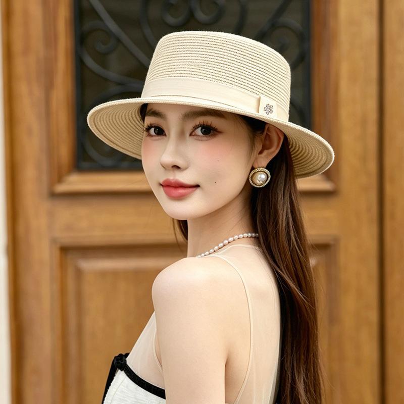 New webbing woven straw hat summer sunscreen fashion show face small bucket hat outdoor travel beach hat