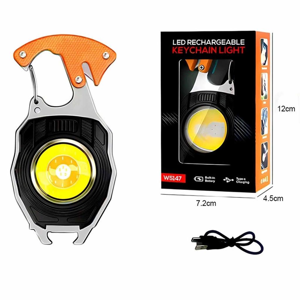 Rechargeable LED Keychain Light with Carabiner Clip Multi-Function Portable Camping Lantern USB Charging Outdoor Tool