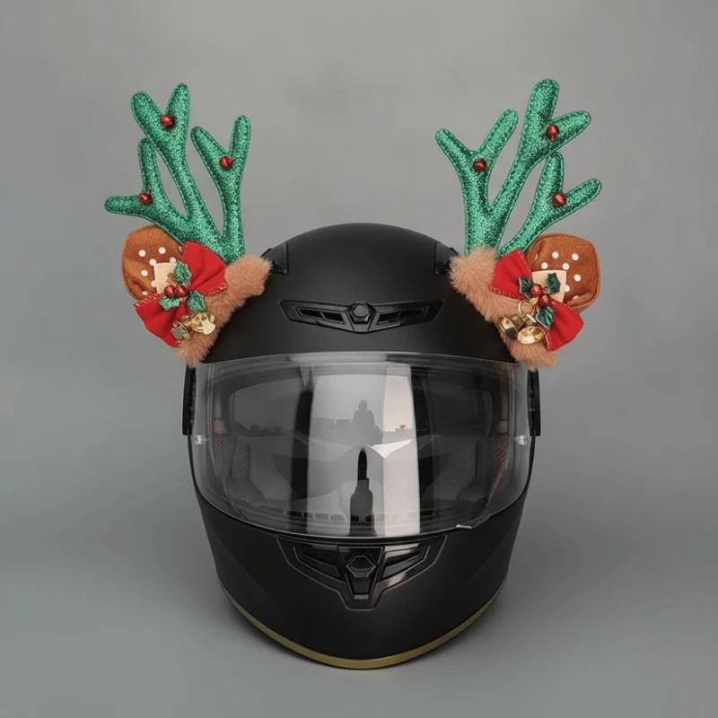 Creative Motorcycle Helmet Decoration 3D Self-adhesive Christmas Antlers Helmet Decor Cute Plush Embossing