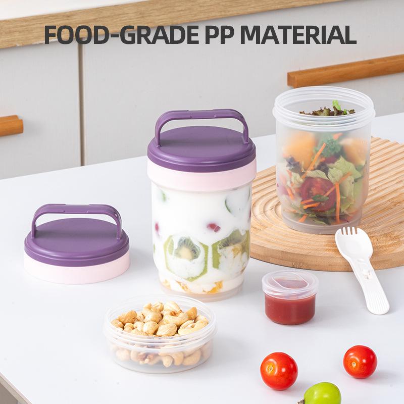 Double Layer Leak Salad Cup Oatmeal Container With Spoon & Sauce Box Portable Overnight Oats Jar