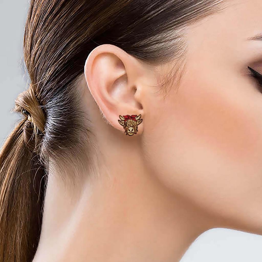 Decorative Farm Accessories Cattle Wooden Farm Bow Yak Earrings