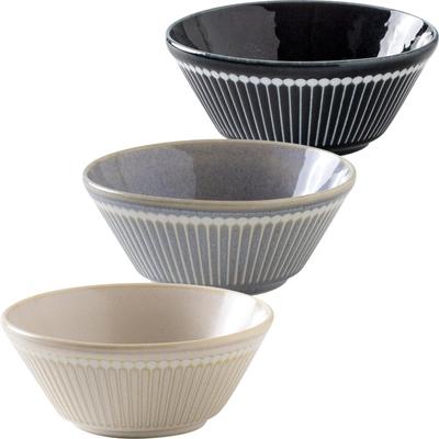 Minoru Pottery Mino Ware Albee 105 Bowl, 3-Color Set (Gray, Navy, Beige)