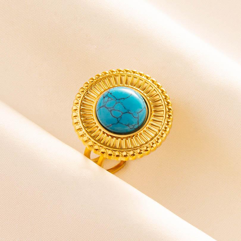 1pcs Blue Stone Ethnic Vintage Open Adjustable Sun Heart Star Stainless Steel Rings For Women Men Accessories Jewelry Bague Gift
