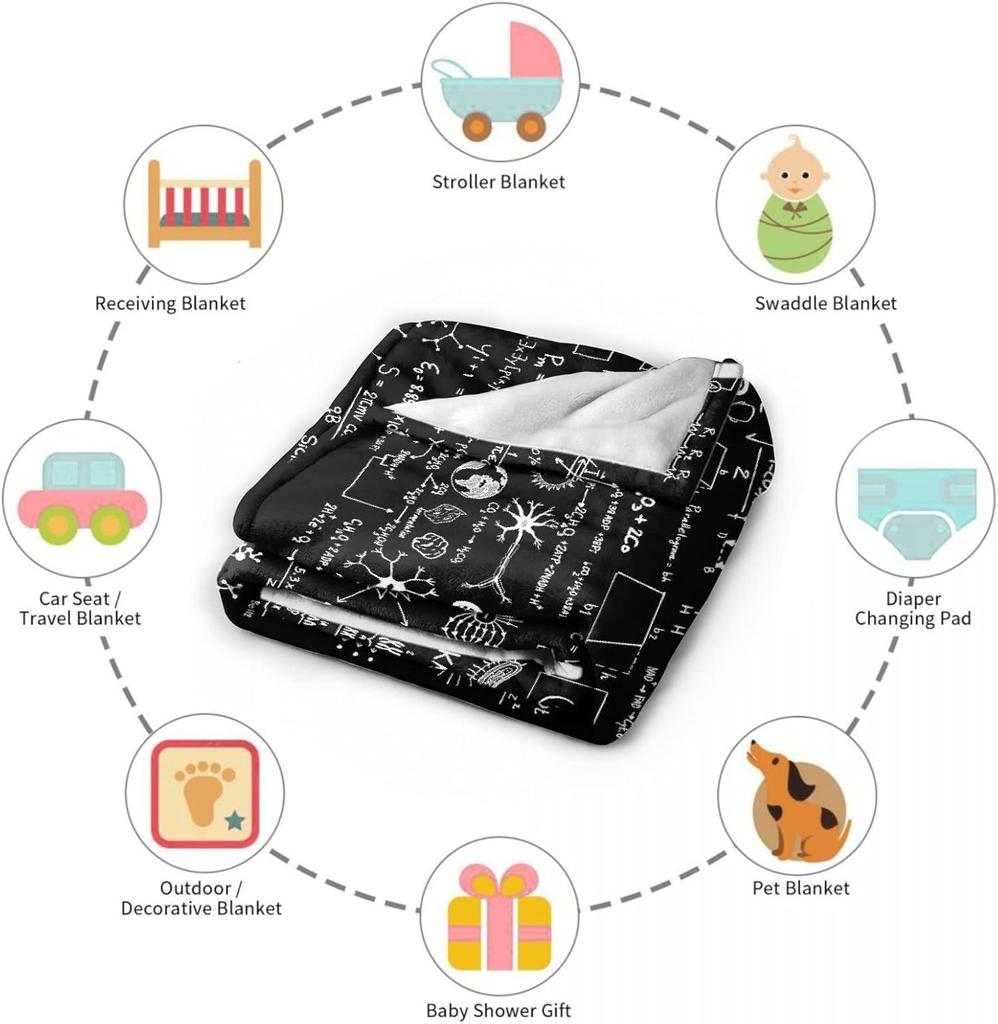 Science Formulas Chalkboard Math Physics Equation Blanket Flannel Throw Lightweight Super Soft Cozy Blankets for Couch Bed Sofa