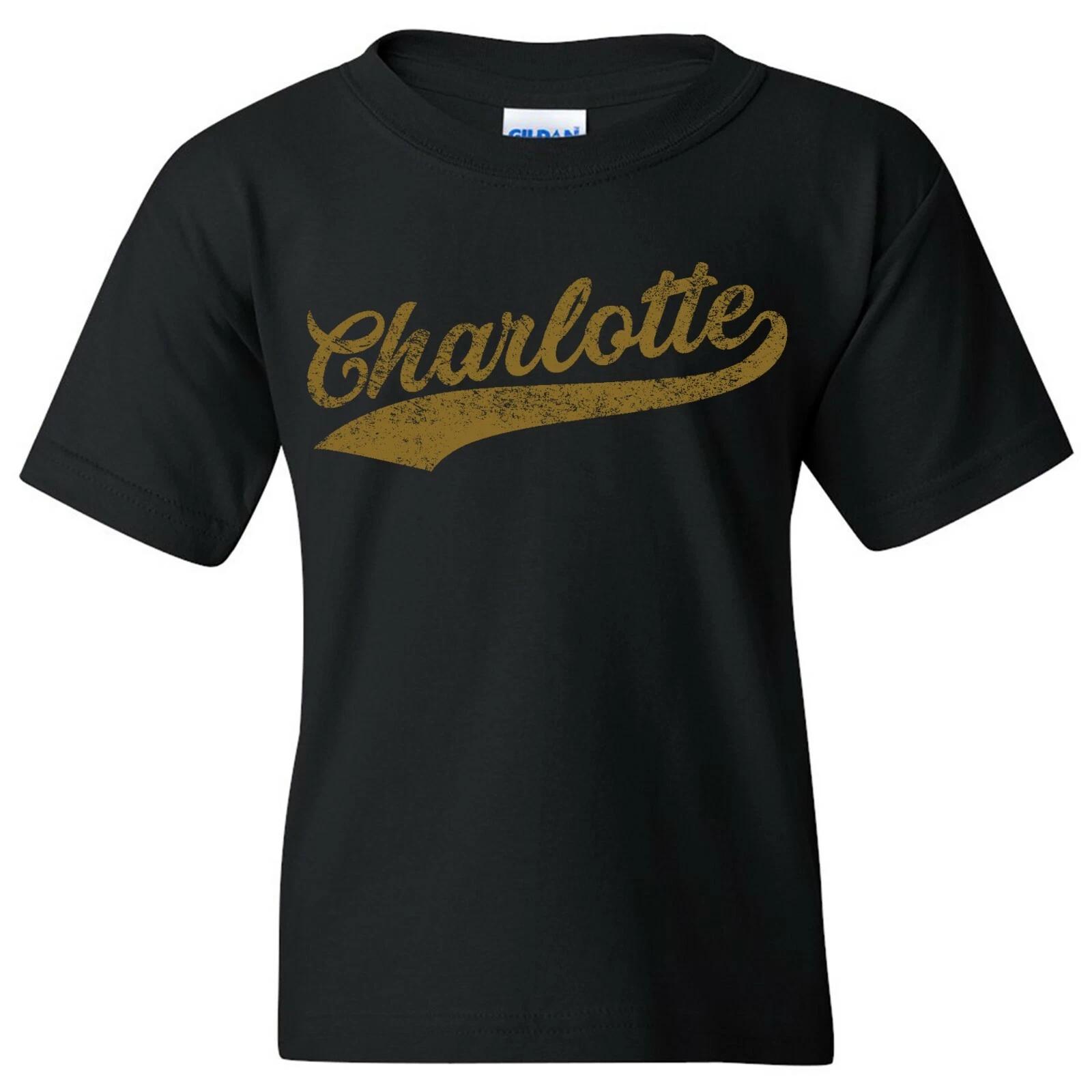 Charlotte City Baseball Script Youth T-Shirt - Black 4XL