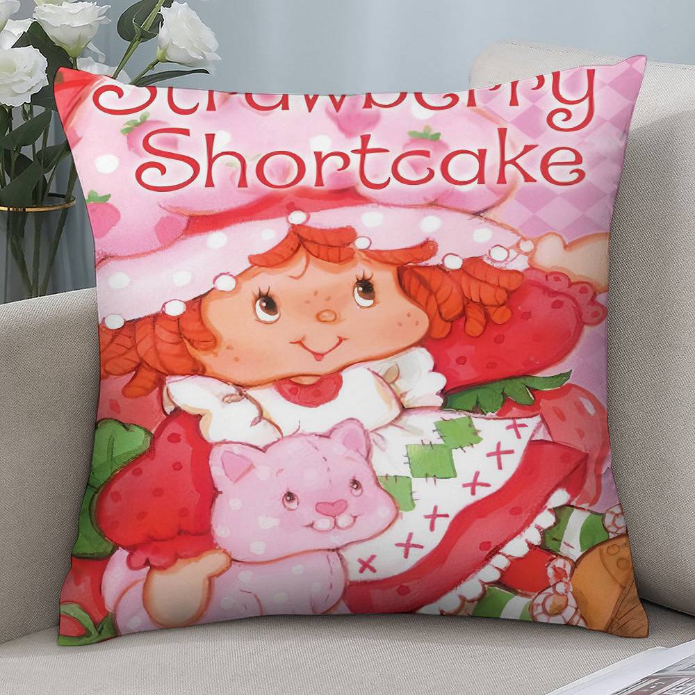 Kawaii S-Erdbeer-Shortcakes Kissenbezug Kurzer Plüsch Doppelseitiger Druck Quadratische Dekokissenbezüge Sofa Heimkissen Dekoration