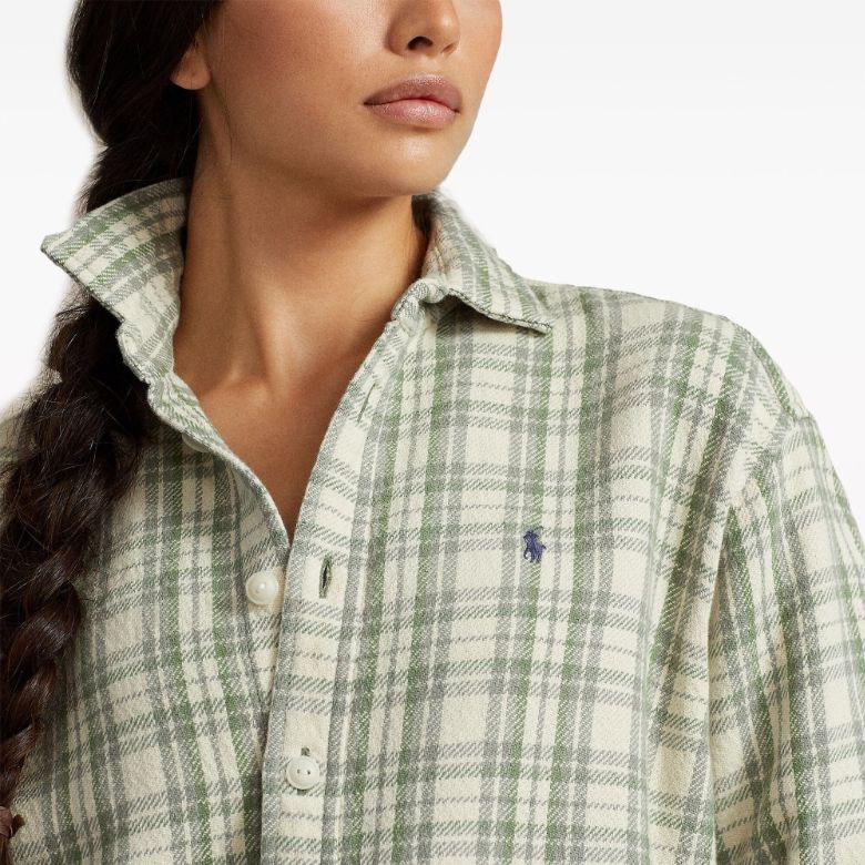 Polo Ralph Lauren SS24 Embroidered Plaid Single-Breasted Loose Long Sleeve Shirt Women Shirts Moss-Green 211928701-001
