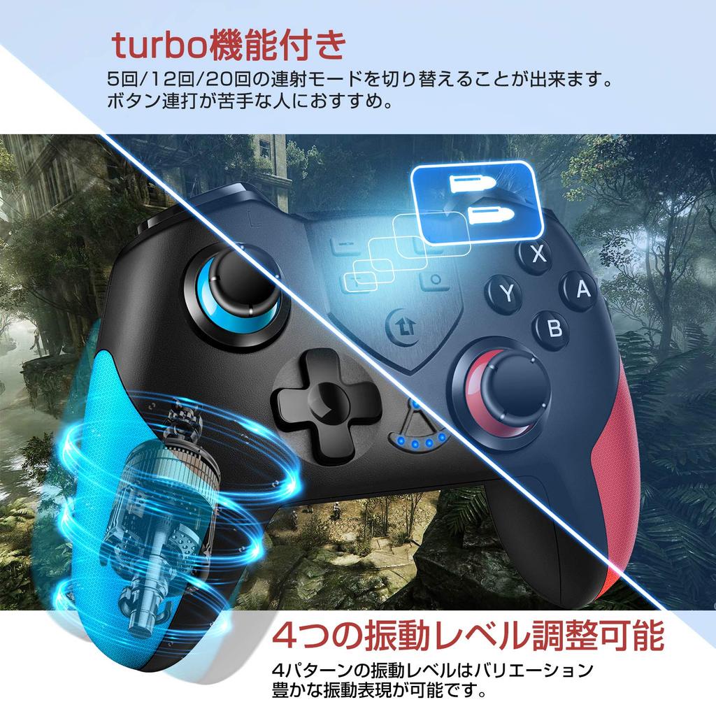 Switch Controller, Bluetooth Connection, HD Rumble, Heavy-Duty Buttons, 6-Axis Gyro Sensor, Switch Pro Controller, Turbo Fire Function, Back Buttons,