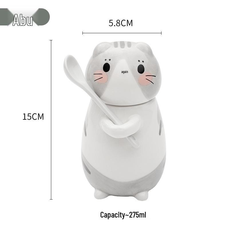 Japanese Cute Cat Cartoon Ceramic Cups with Lids: Perfect for Coffee, Milk, and Breakfast