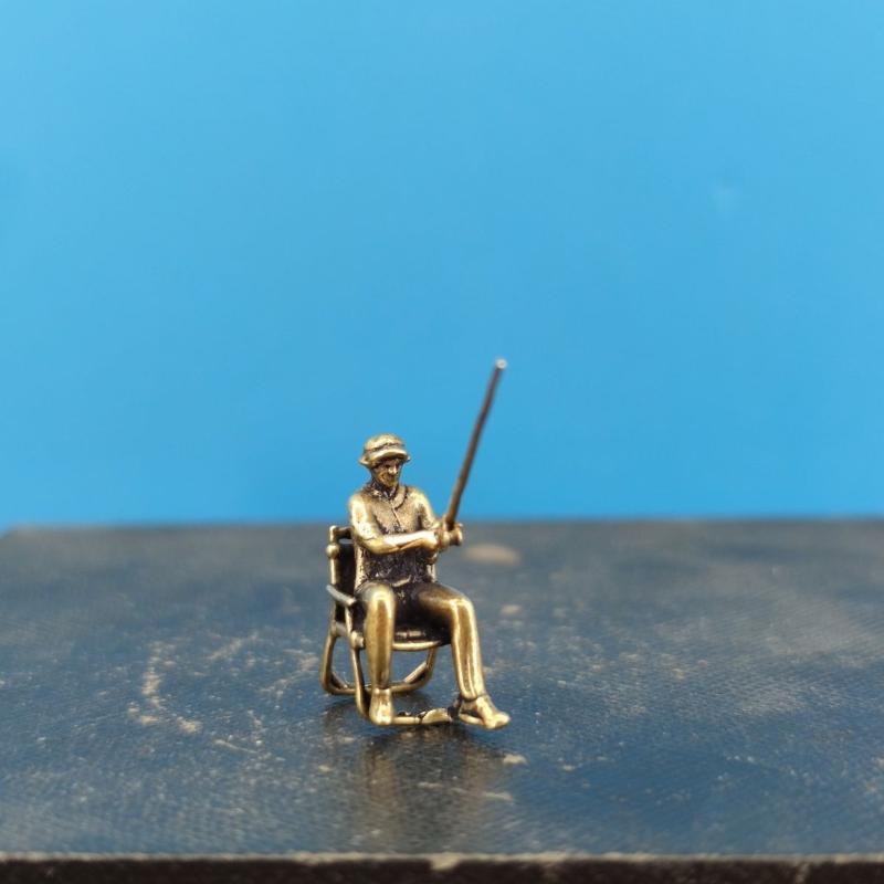 Brass Fisherman Angler Figure 1:64 Scale Mini Doll Model for Micro Landscape Sand Table Desktop Ornament Collection