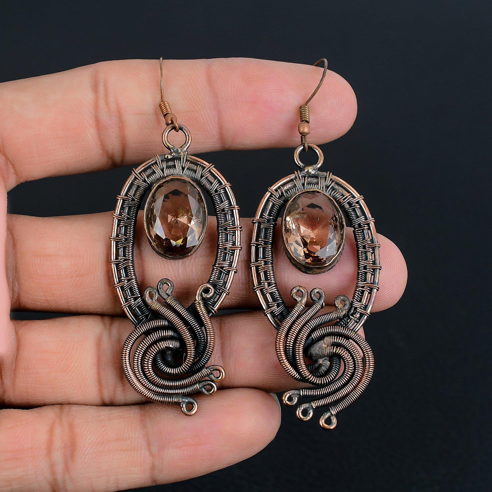 

Серьги с морганитом, Серьги ручной работы с драгоценными камнями, обернутые медной проволокой 999 пробы, Антикварные украшения, Для подарка на помолвку 2.55