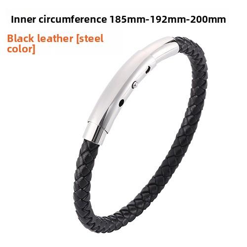 Meier Titanium steel braided leather bracelet - stainless steel adjustable leather bangle