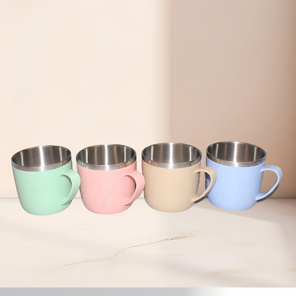 Tazze in Acciaio Inossidabile a Doppio Strato Antiscottatura Manico in Plastica Tazza per Caffè Latte Tè Bevande Acqua per Casa Ufficio Bicchiere
