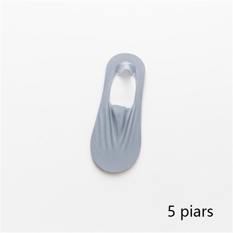 

5 пар летних невидимых силиконовых противоскользящих носков, ультратонкие дышащие носки без показа, однотонные низкие носки-лодочки из ледяного шелка 5pairs линкор серый