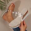 Fashion Transparent PVC Wedge Sandals for Women Summer 2025 Fashion Pearl Decor Platform Slippers Woman Lightweight Casual Beach Shoes
