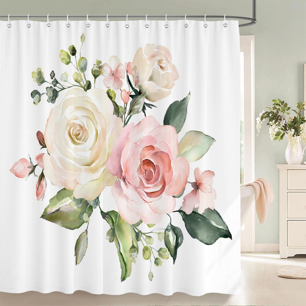 High Quality Small Fresh Flowers Fabric Shower Curtain Waterproof Floral Bath Curtains For Bathroom Decorate With 12 Hooks