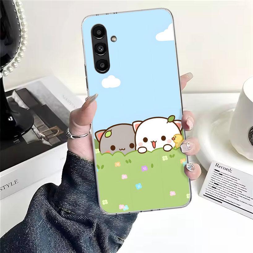 Cute Peach Goma Cat Phone Case For Samsung Galaxy A13 A14 A15 A16 A17 A53 A54 A55 A56 A57 A33 A34 A35 A36 A37 A23 A24 A25 A26 Ga