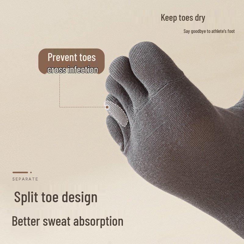 Men's Mid-Calf Five-Toe Sports Socks - Cotton, Anti-Odor, Sweat-Wicking, All-Season