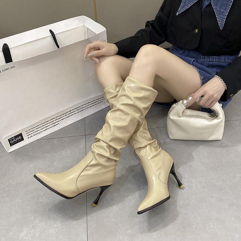 Fashion Autumn Winter High Heels Pointed Toe Women's Long Boots Comfortable and Elegant Fashion Y2k Leather Ladies Knee High Shaft Shoes