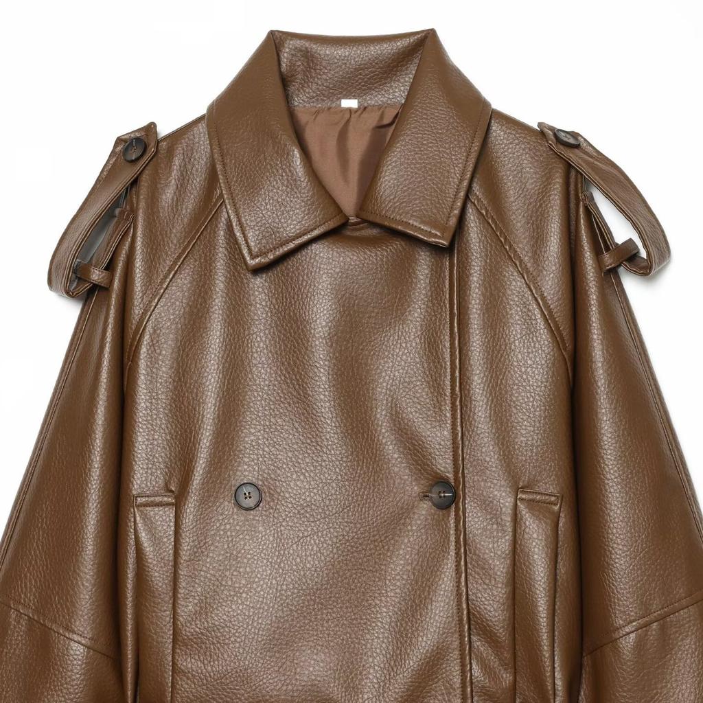 Stile europeo e americano, nuovi abiti da donna, alla moda, casual, trench corto in ecopelle 5854/865/702