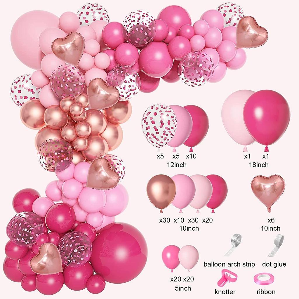 Rose Red Pink Rose Gold Balloon Wreath Set Girl Birthday Wedding Bachelor Party Baby Baptism