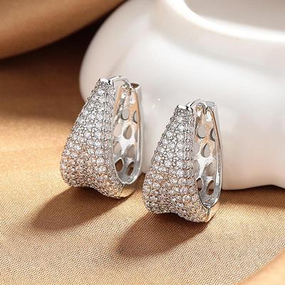 Brincos Circulares Pave de Diamante em Forma de U - Estilo Banquete de Luxo Moda 2025 para Mulheres