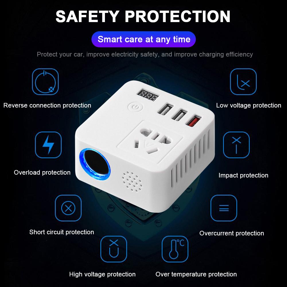 Invertor de putere auto 150W 12V la 220V Convertor digital Încărcător automat Adaptor convertizor Undă sinusoidală modificată Priză universală Auo