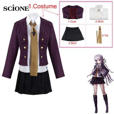 4pcs Sets Anime Danganronpa Kirigiri Kyouko Cosplay Costume Includes Purple Wig Cosmetic Contact Lenses Halloween Carnival For Woman
